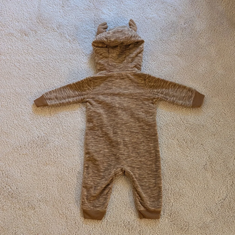 Carter's Baby Reindeer Zip Up Onesie Antler Hood Holiday Outfit Fleece